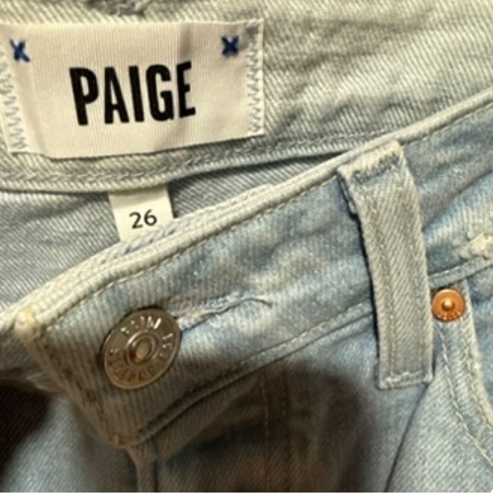 Revolve Paige SARAH STRAIGHT ANKLE High Rise Straight Leg Jeans Crash Destructed - Picture 7 of 8